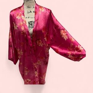 Vintage 90’s California Dynasty pink floral silky kimono robe oversized